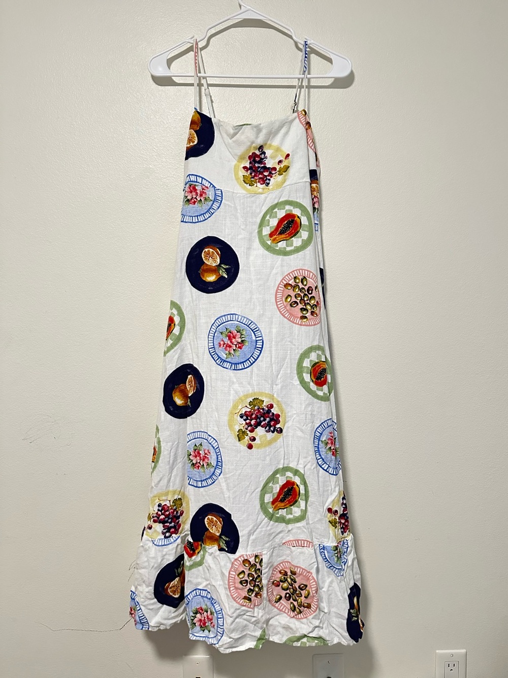 Anthropologie Label of Love White Fruit Print Spaghetti-Strap Dress